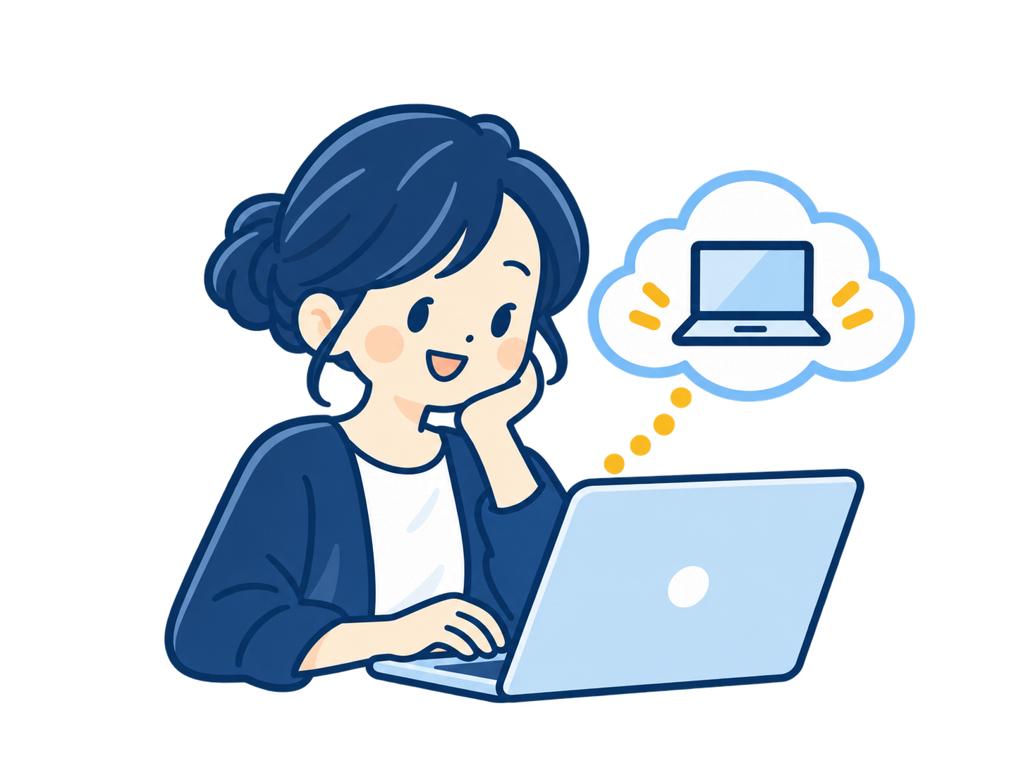 ノートパソコンでクラウドを利用する人のイラスト
