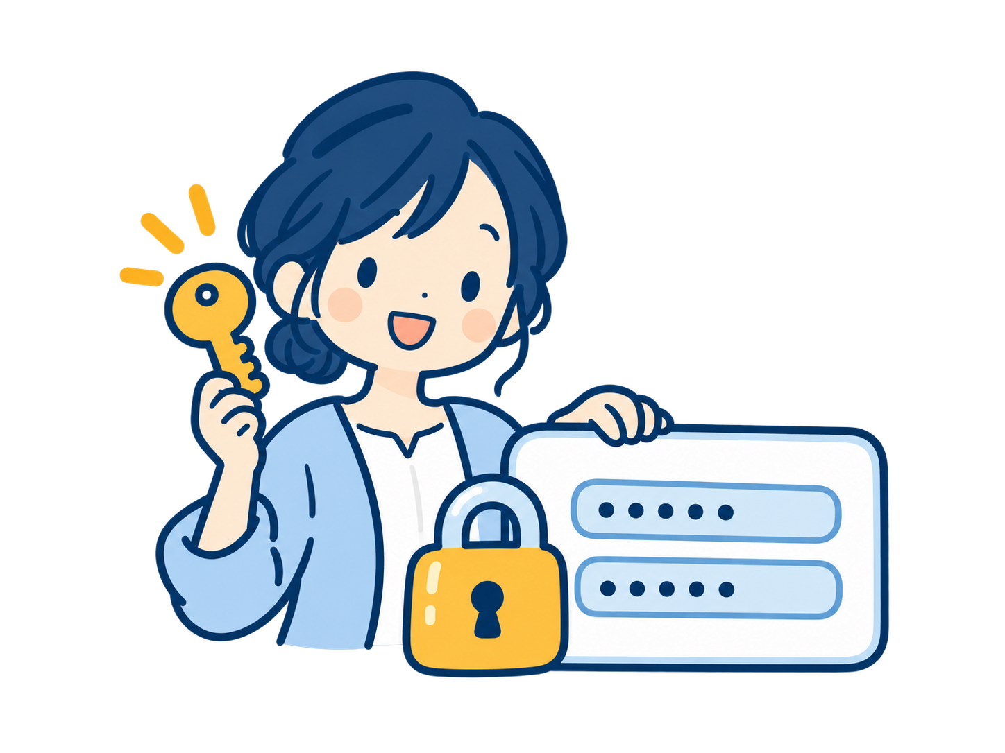 パスワードの管理方法を案内する人のイラスト